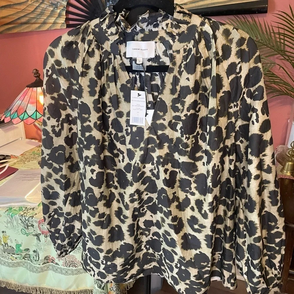 Current Elliott NWT Annabelle Silk blend blouse leopard print Tag size 1 $228